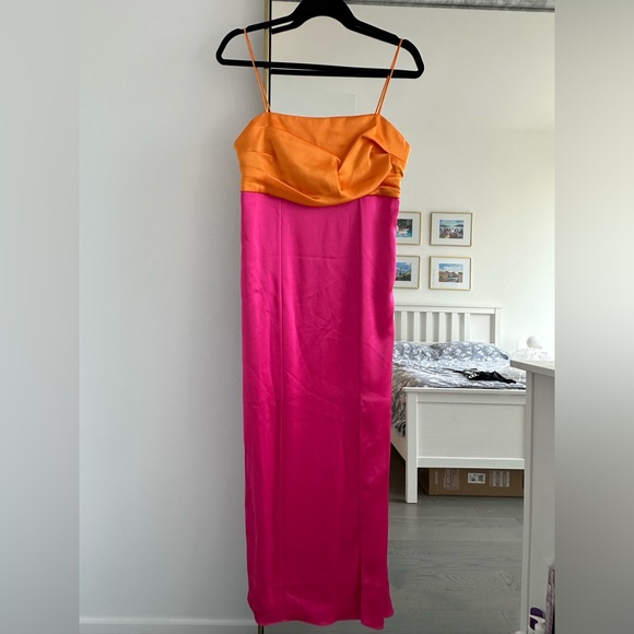 Alice & Olivia - Lilly’s Slit Midi Dress in Orange and Candy - US 4 - Picture 7 of 10